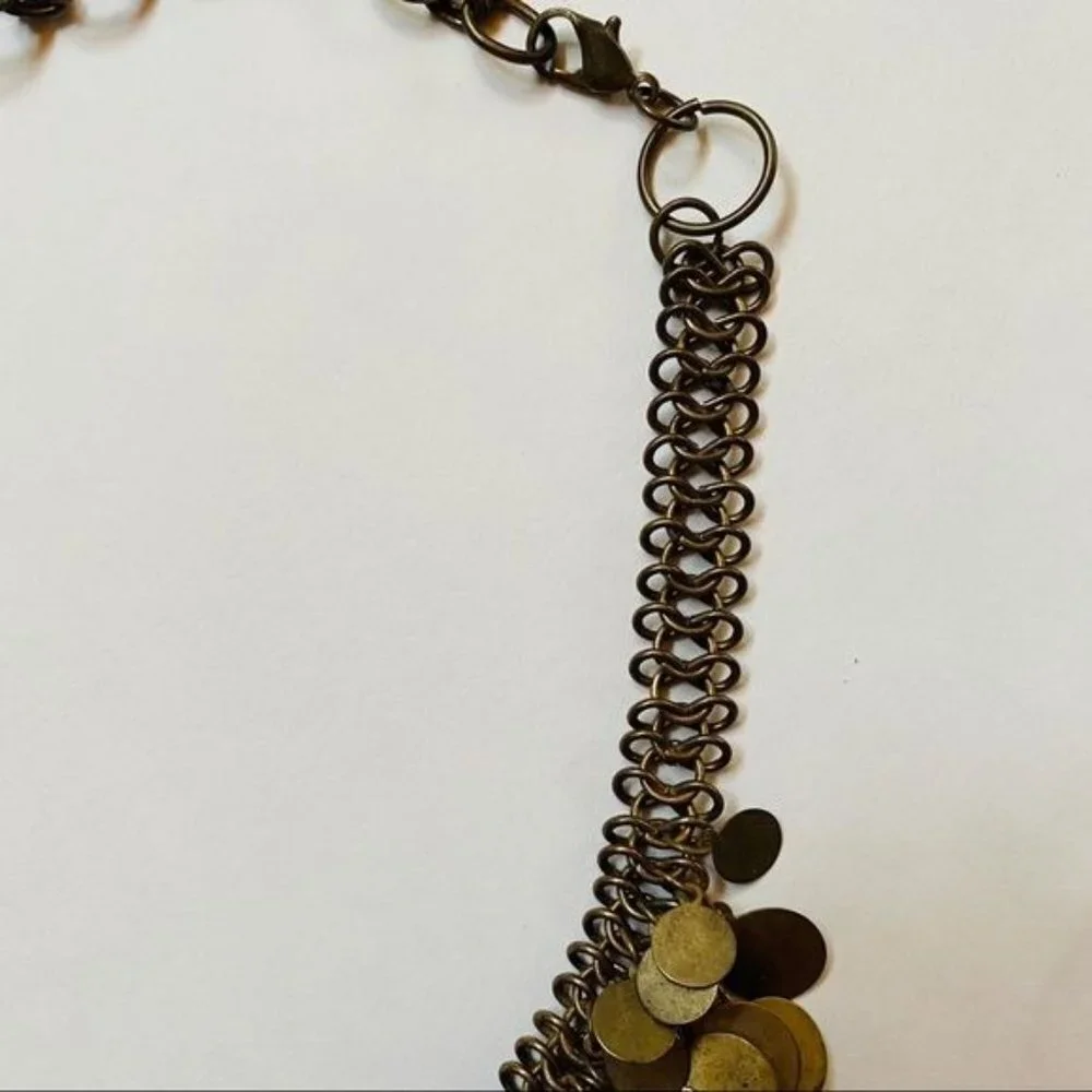 Vintage Brass Necklace Gypsy Costume Adjustable Jewelry Chain Mail Necklace - Picture 5 of 12